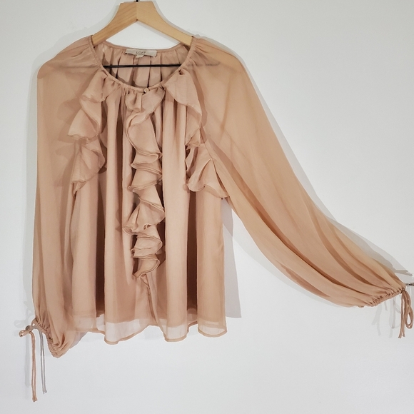 LOFT Chiffon Ruffle Tie Cuff Blouse Size Med - Picture 7 of 10